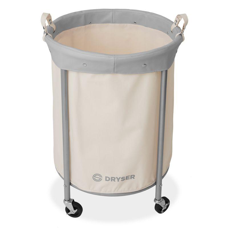 Dryser Round Commercial Heavy-Duty Rolling Laundry Hamper, Steel Frame Cart on Wheels with Removable Canvas Bin for Hotel or Home