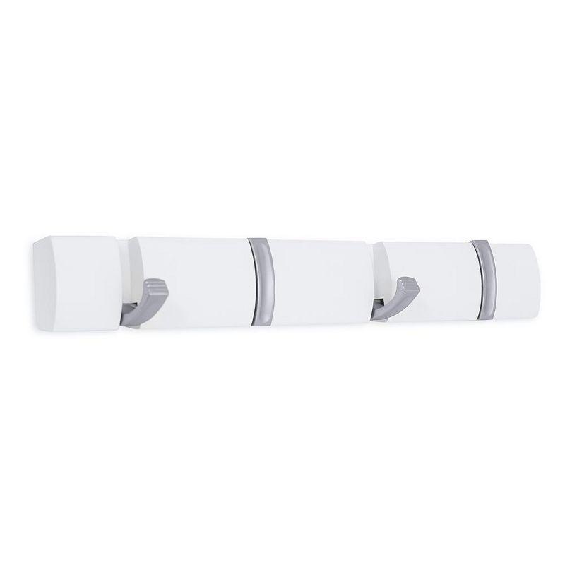 White MDF Wall Mounted Coat Rack with Satin Nickel Folding Hooks