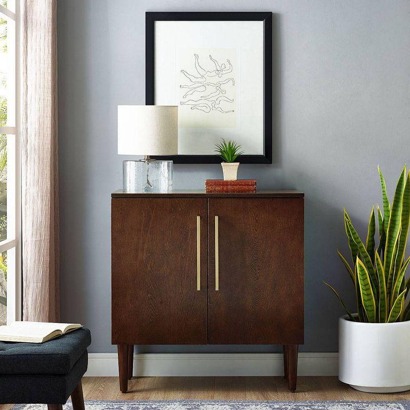 Everett Console Cabinet Mahogany - Crosley: Mid-Century Modern, Adjustable Shelf, 31"W X 14"D X 32.25"H