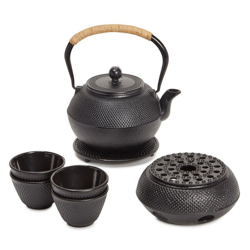 Black Cast Iron Japanese Tea Set with Infuser and Trivet