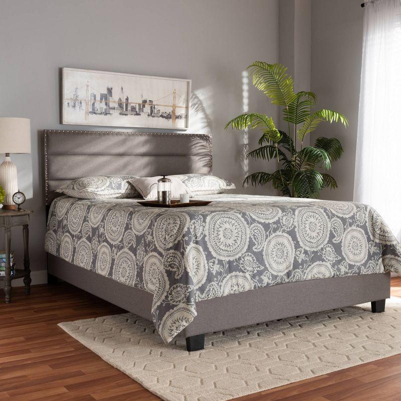 Grey Tufted Upholstered Queen Bed with Nailhead Trim