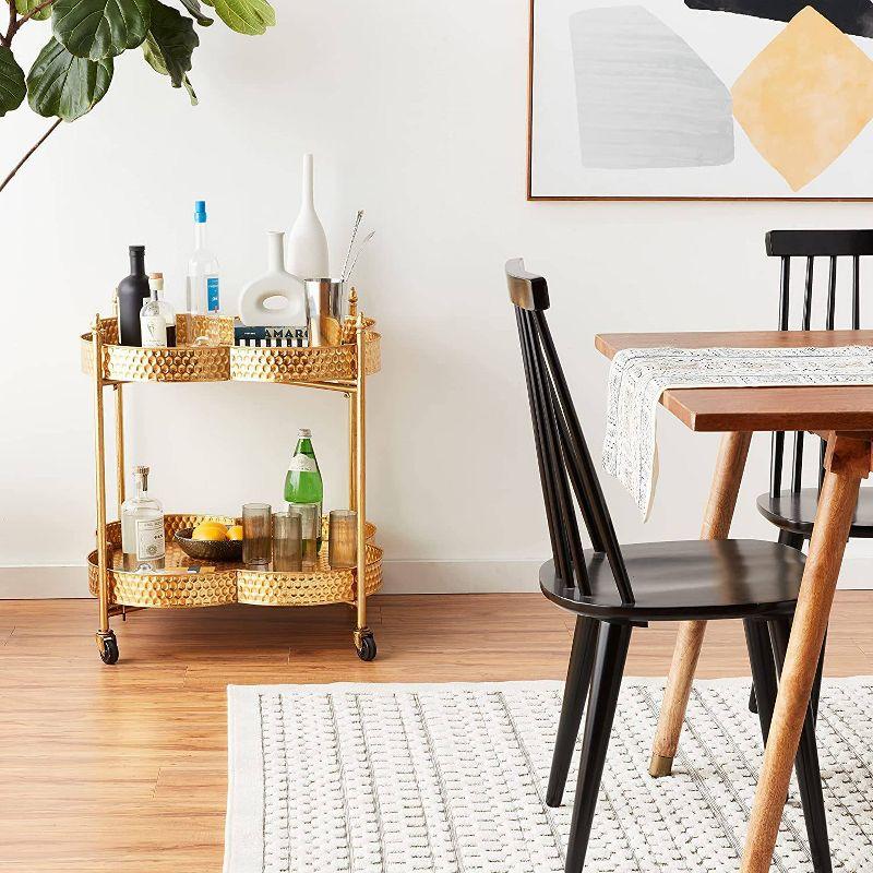 Storied Home Clover Shaped 2-Tier Hammered Metal Bar Cart with Wheels Brass: Elegant Entertaining, Modern Host Essentials
