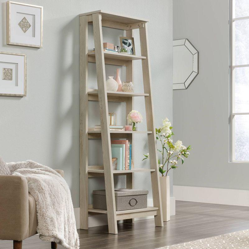 71" Trestle 5 Shelf Bookcase Chalked Chestnut - Sauder: Open Storage, Wood Composite