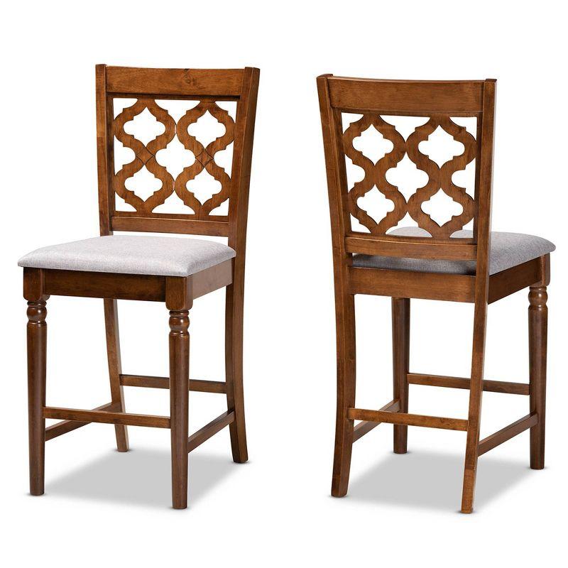 Ramiro Modern Walnut Brown and Grey Fabric Counter Stools, Set of 2