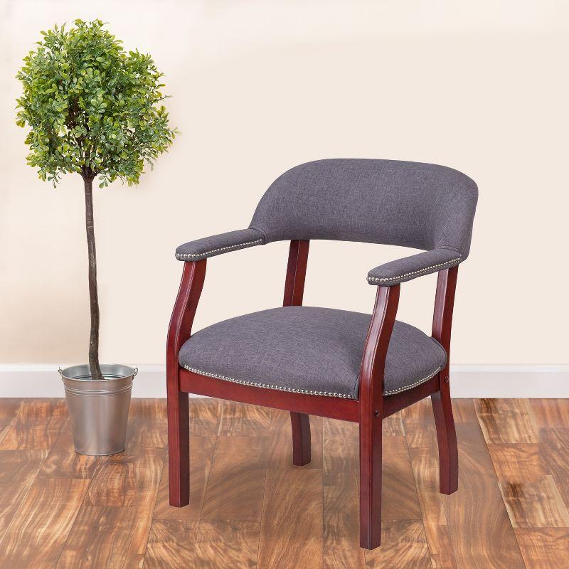 Gray Fabric and Wood Conference Chair with Nail Trim