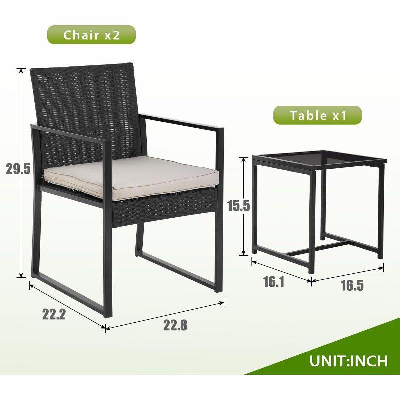 FDW Rattan Patio Furniture Set of 3 Outdoor Conversation Set Water Resistant Bistro Set for Poolside Balcony Patio Bar Garden, Khaki