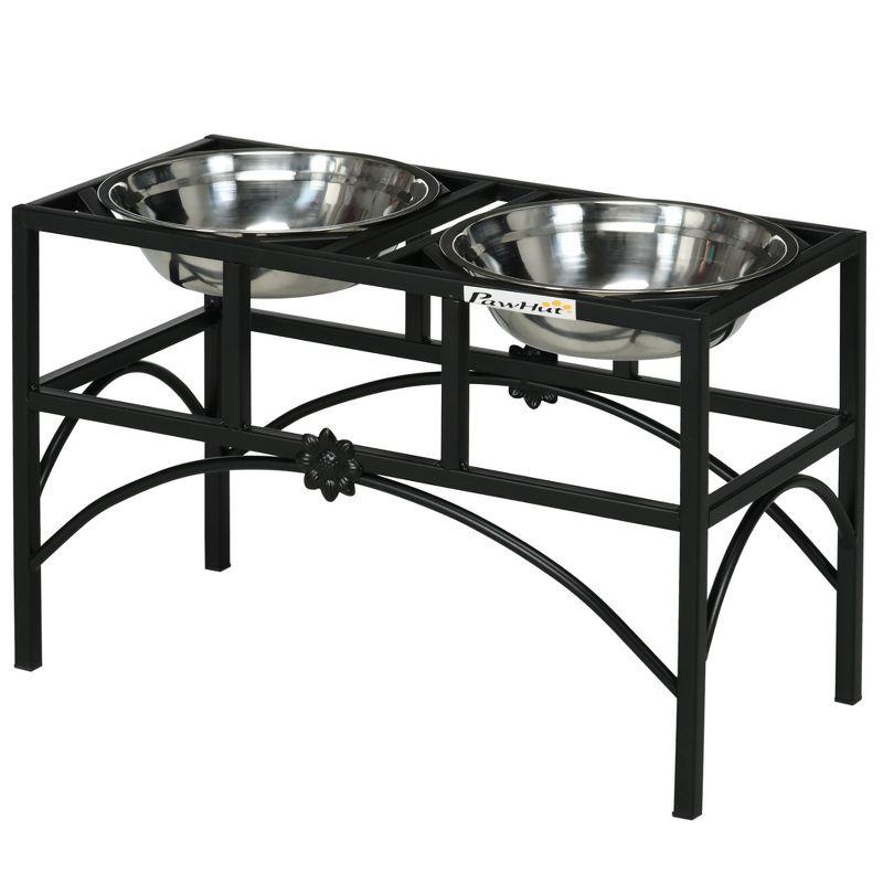 PawHut 22" Double Stainless Steel Heavy Duty Dog Food Bowl Elevated Pet Feeding Station for Medium Sized Dogs