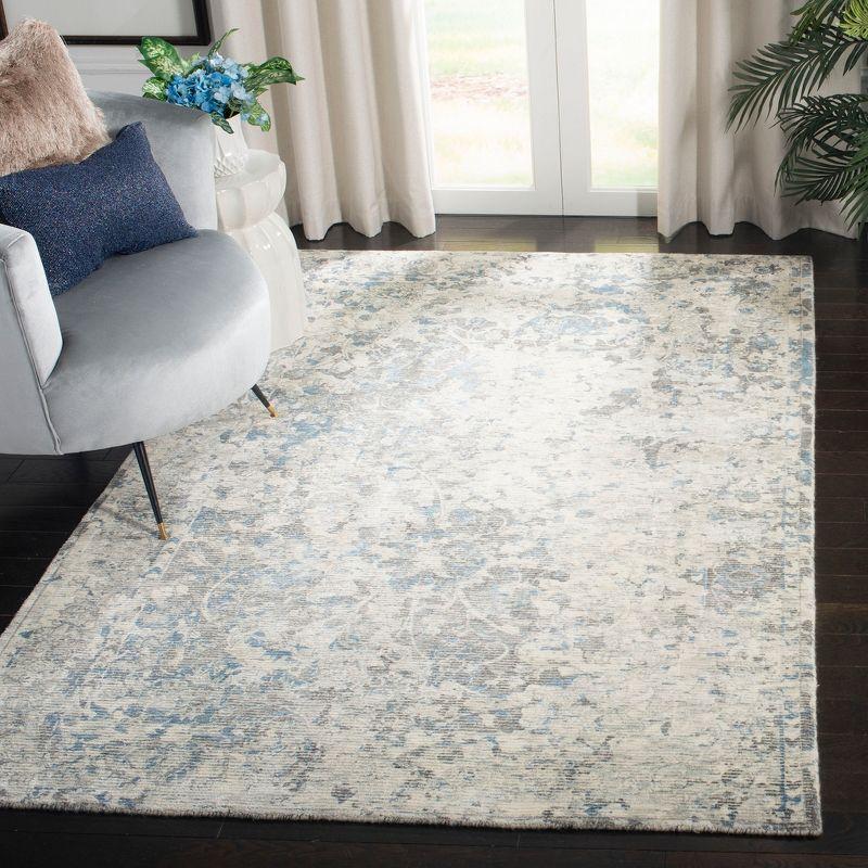 Blue and Gray Hand-Knotted Wool Viscose Area Rug, 8' x 10'