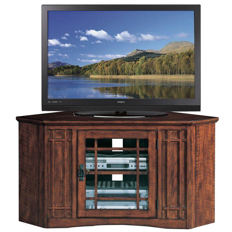 Mission Oak 46" Corner TV Stand with Glass Door Cabinet
