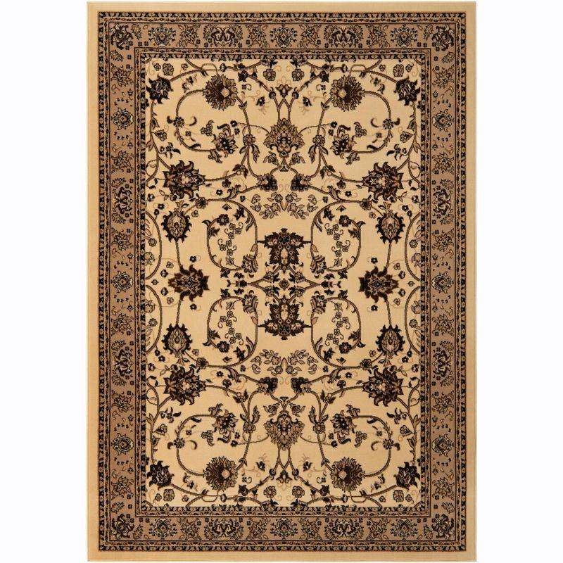 Ivory and Tan Rectangular Stain-Resistant Synthetic Rug