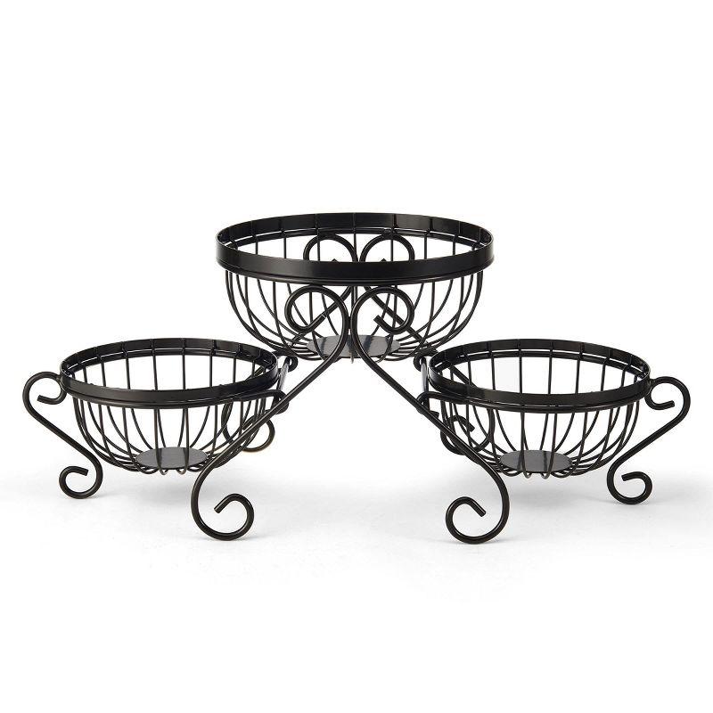 Gourmet Basics by Mikasa 3 Pieces Scroll Metal Storage Fruit Baskets, 23.5-Inch, Black