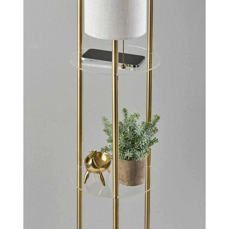 Adesso Trio Floor Lamp Antique Brass: Metal Body, Polyester Shade, ETL Listed, Pull Chain Switch