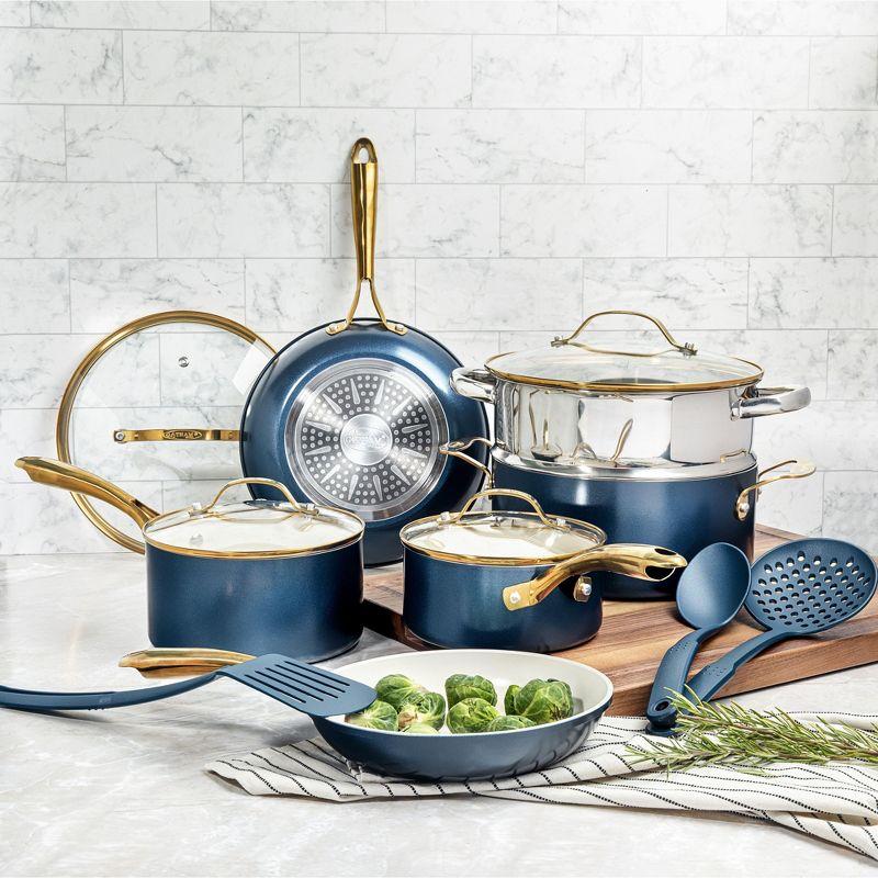 Gotham Steel Cream/Navy 15 pc Nonstick Cookware Set