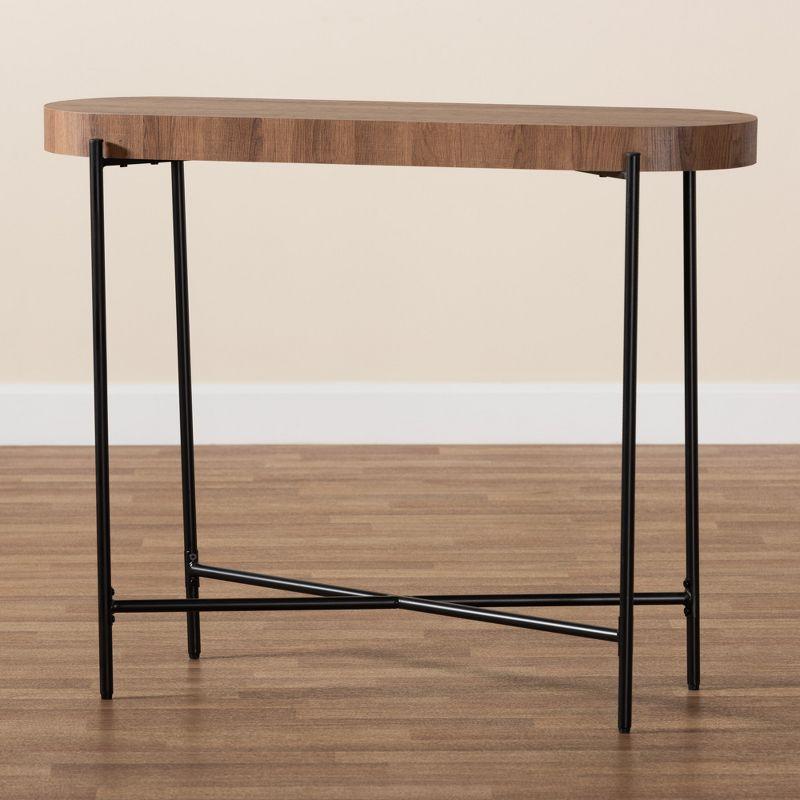 Baxton Studio Savion Modern Industrial Walnut Brown Finished Wood and Black Metal Console Table