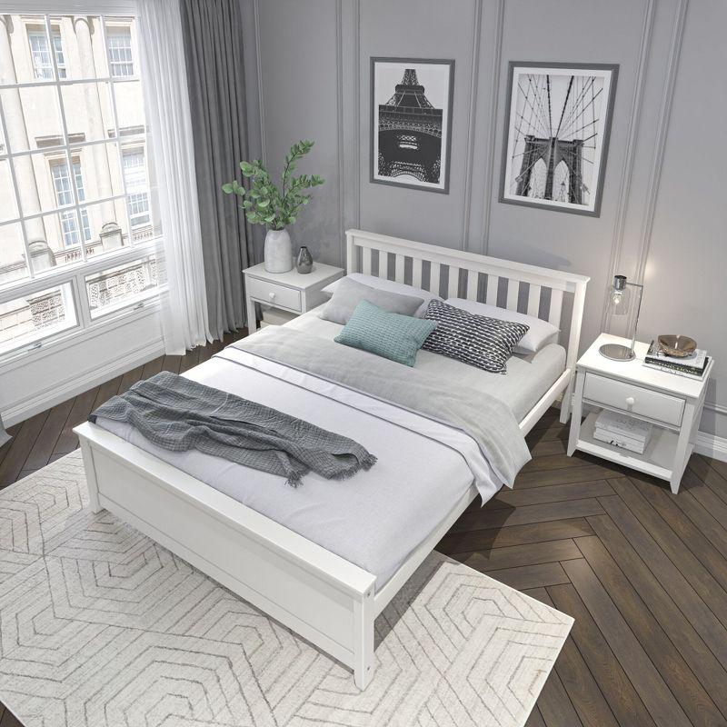 Plank+Beam Queen Bed Frame with Slatted Headboard Solid Wood Platform Bed, No box Spring Needed, White