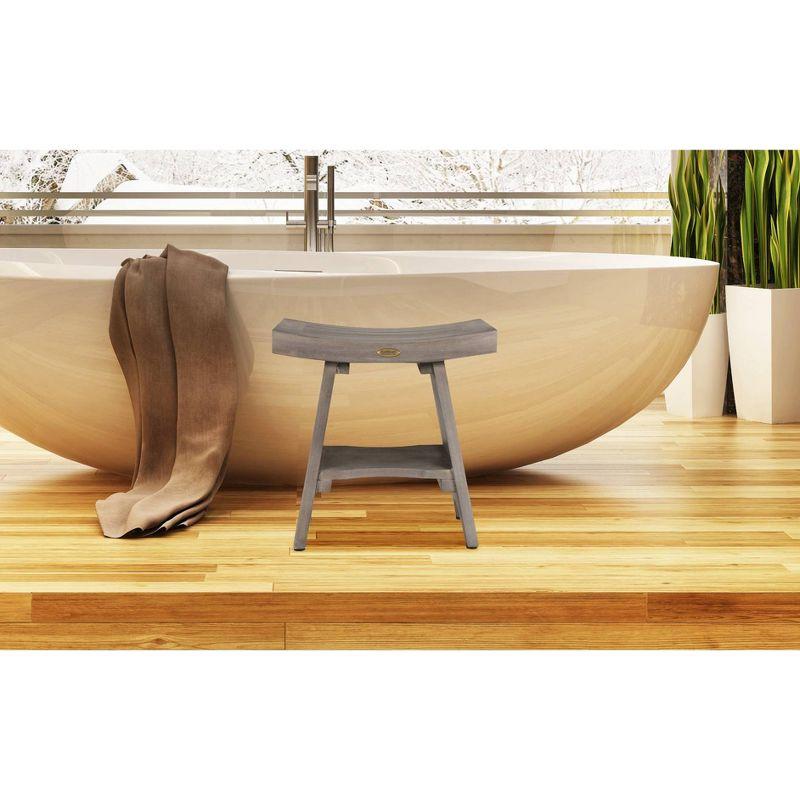 18" Serenity GR10 Wide Teak Wood Shower Bench with Shelf - CoastalVogue: Rectangle, Non-Upholstered, 250lb Capacity