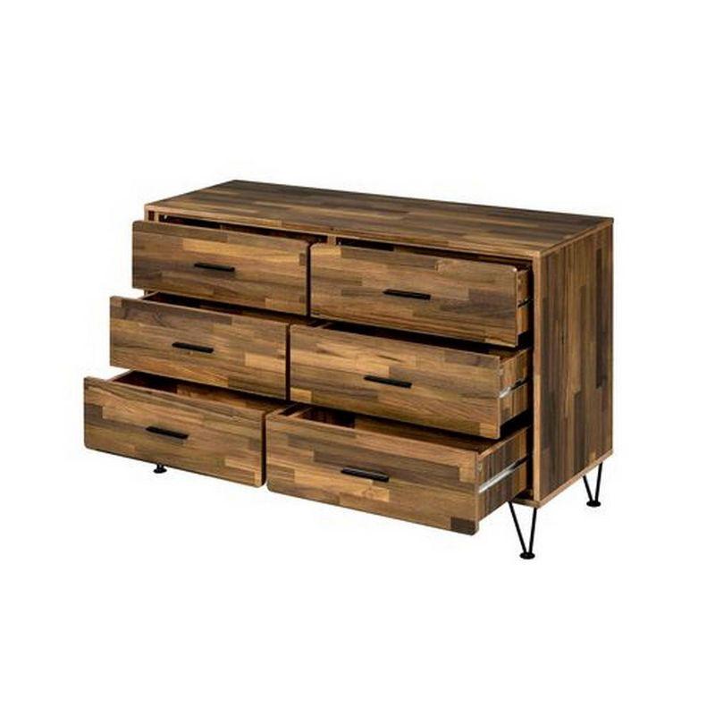 Dresser with 6 Drawers and Butcher Block Pattern Brown - Benzara