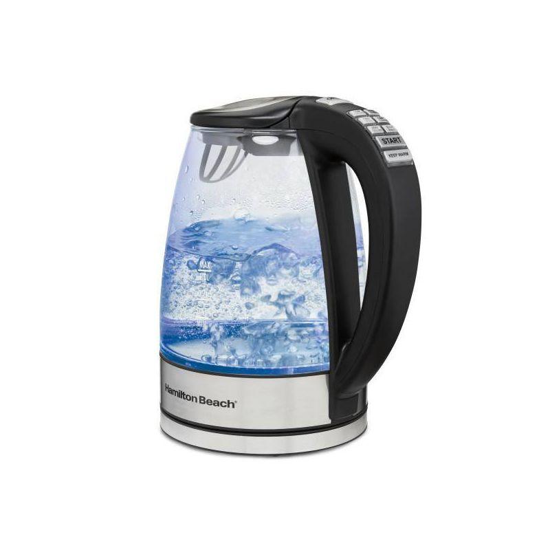 Hamilton Beach 1.7L Glass Variable Temp Kettle 40941R: Electric Tea Maker, 1500W, Hand Wash, Silver, Plastic Handle & Lid