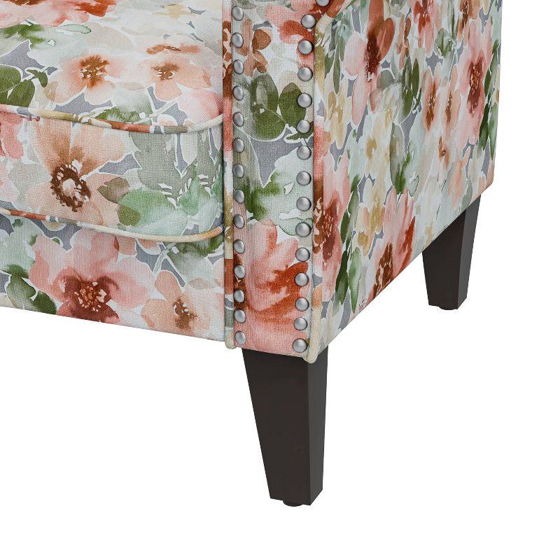 Handy Living Janet Traditional Rolled Accent Armchair with Pewter Nailheads Floral Pattern Orange/Green