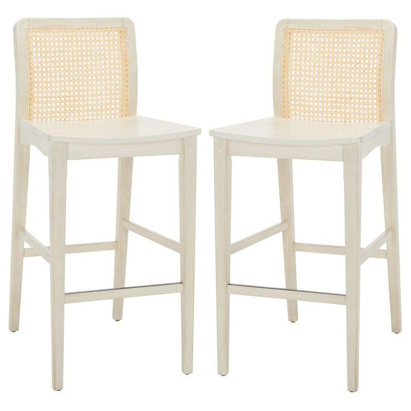 Benicio White and Natural Rubberwood Rattan Bar Stools, Set of 2