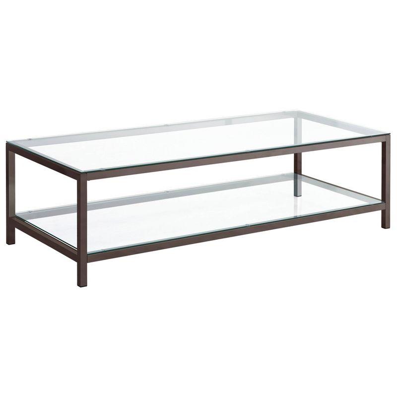 Rectangular Silver Metal and Glass Coffee Table with Shelf