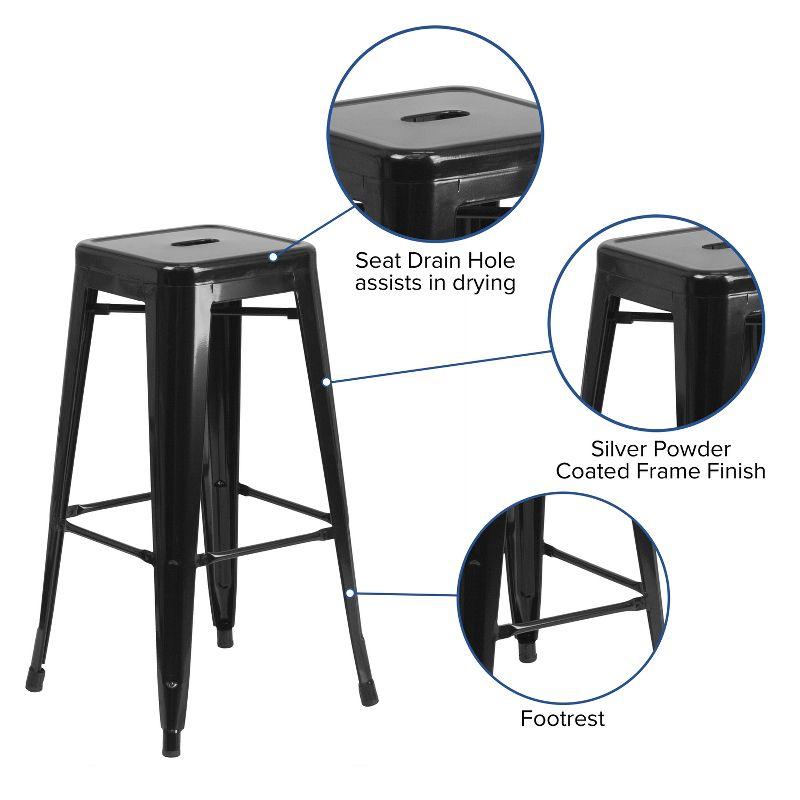 Flash Furniture Commercial Grade 30" High Backless Black Metal Indoor-Outdoor Barstool with Square Seat