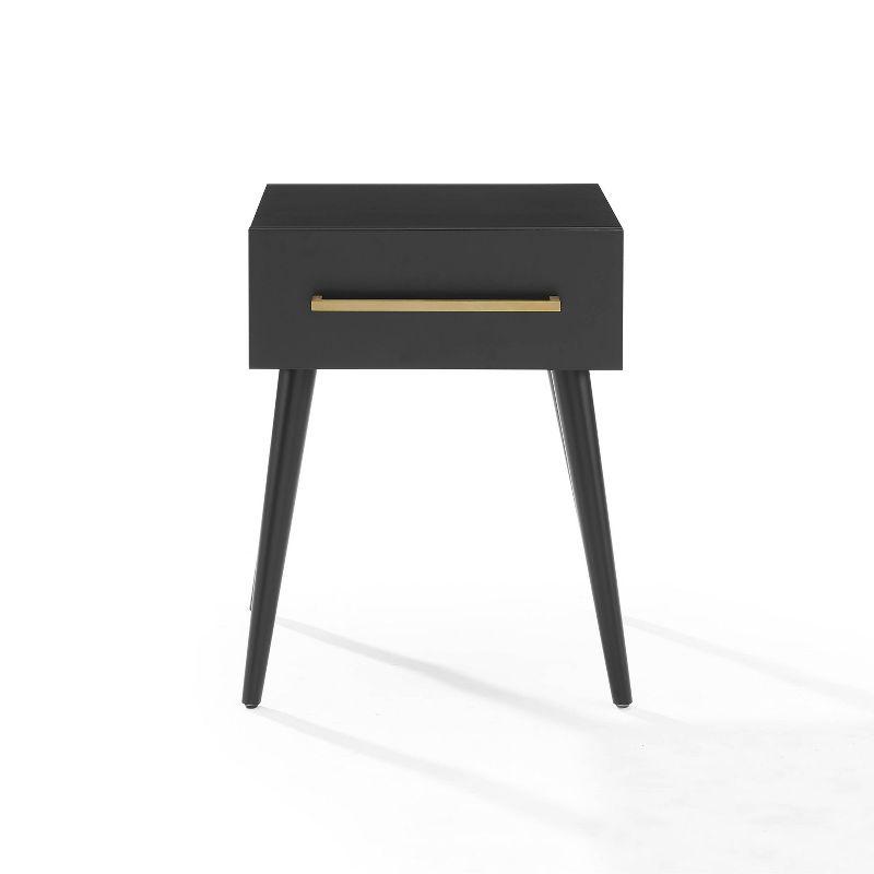 Everett End Table Matte Black - Crosley: Mid-Century Modern Design, Storage Drawer, Tapered Legs, Metal Hardware