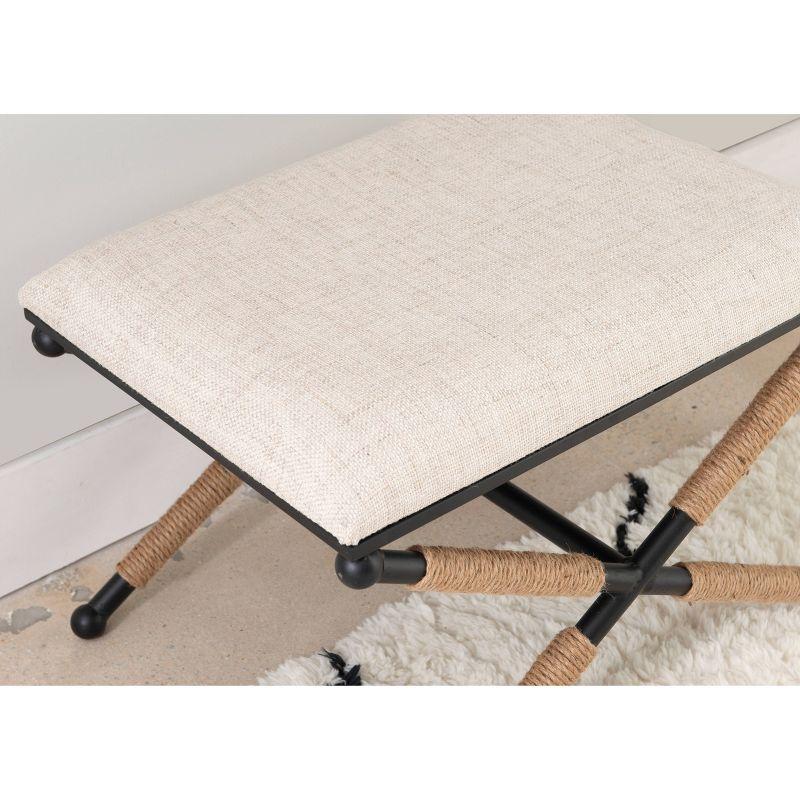 24" Ashburn Boho Rope Wrapped Campaign Accent Stool Ottoman Buff Beige Linen - Linon: Vanity, Bedroom Bench