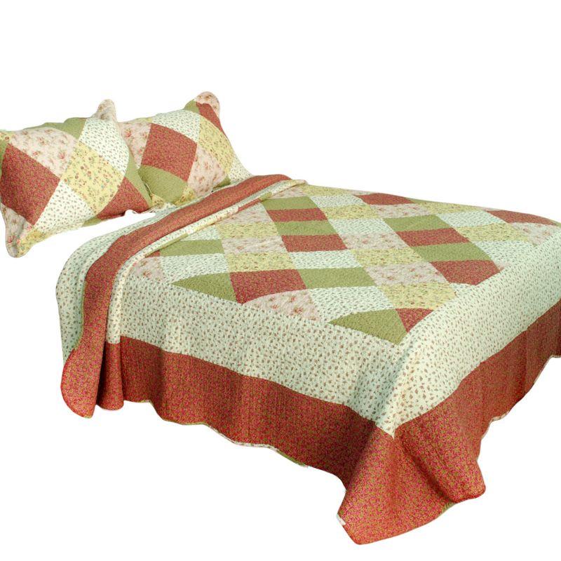 Slickblue 100% Cotton 3-Piece Quilt Set, Vermicelli-Quilted, Full/Queen Size, Floral Patchwork 1