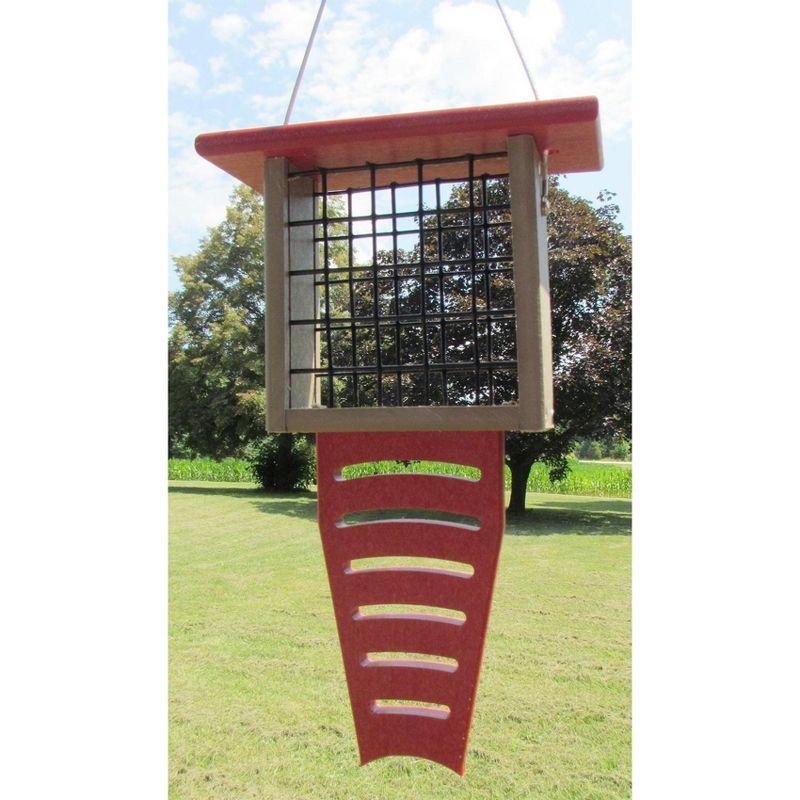 JCs Wildlife Red/Tan Recycled Poly Lumber Single Suet Feeder Tail Prop Bird Feeder - Holds 1 Suet Cake - Long Lasting Suet Cage Feeder