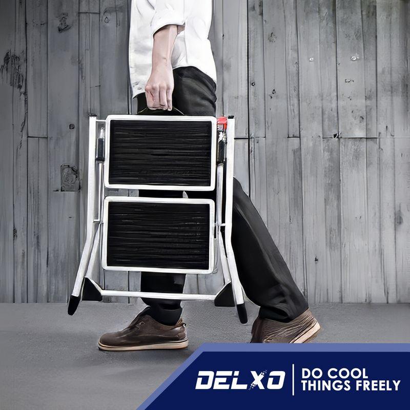 Delxo Portable Collapsible Lightweight Alloy Steel Mini Stool Stepladder with Anti Slip Carry Hand Grip and Wide Pedal for Indoor Use