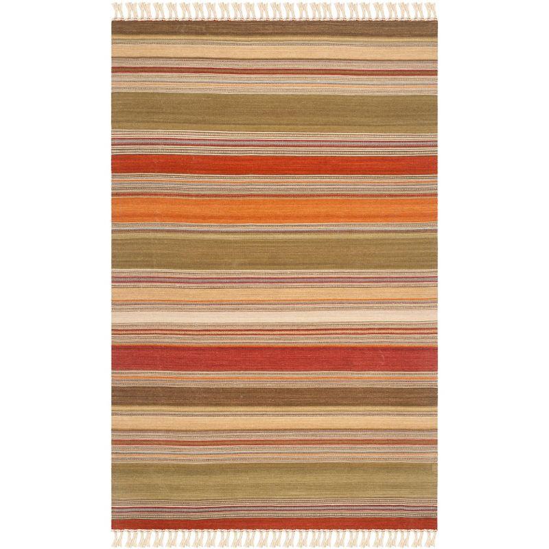 Striped Kilim STK317 Hand Woven Area Rug - Green - 5'x8' - Safavieh.