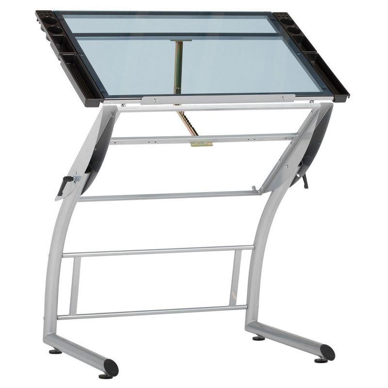 TriFlex Dual-Tilt Glass Crafting Desk in Silver/Blue