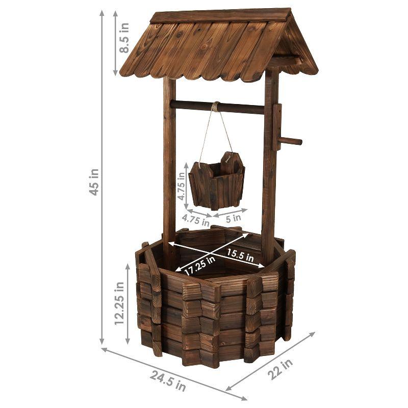 Brown Fir Wood Wishing Well Garden Planter with Hanging Bucket