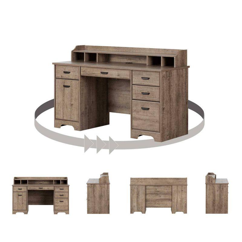 Executive Weathered Oak Computer Desk with Power Outlet and Storage