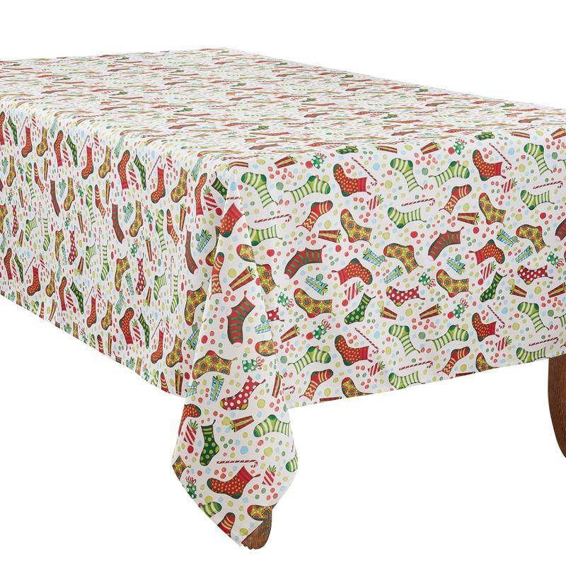 Festive Christmas Stockings Fabric Tablecloth, 65" x 84"