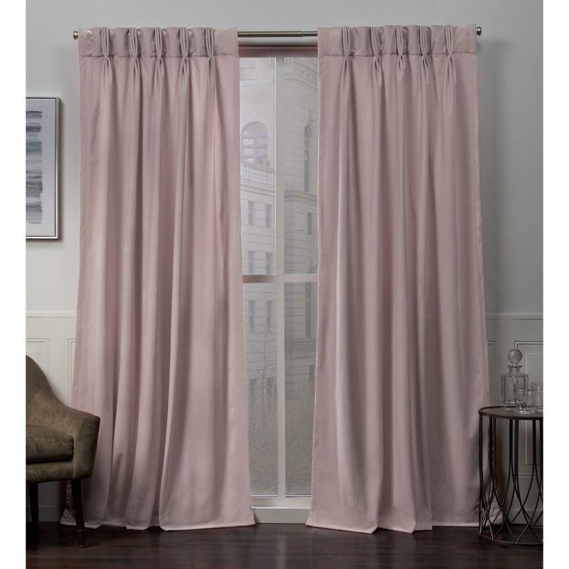 Set of 2 (96"x54") Velvet Heavyweight Pinch Pleat Top Curtain Panel Blush - Exclusive Home: Mid-Century Modern, Light Filtering