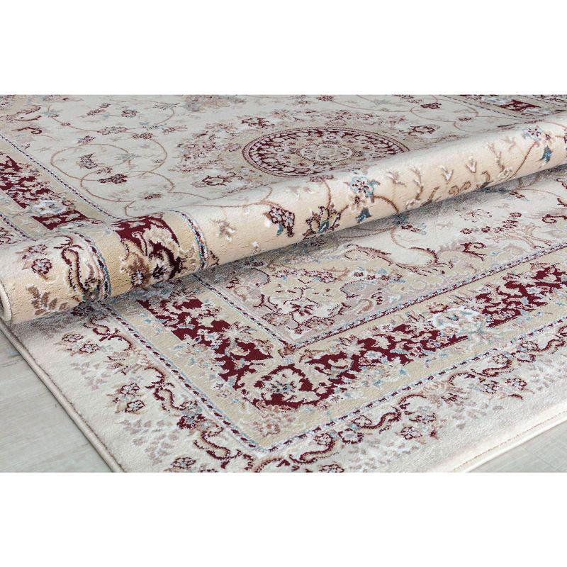 Cream and Beige Medallion Stain-Resistant Synthetic Rug, 5' x 7'