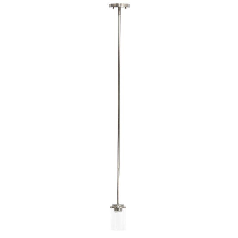 1-Light 5.75" Minimalist Industrial Farmhouse Adjustable Hanging Clear Cylinder Glass Pendant Metallic Silver - Lalia Home: UL Listed, E26 Base