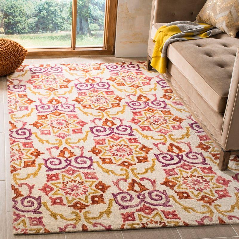 Ivory and Rust Floral Hand-Knotted Wool Area Rug