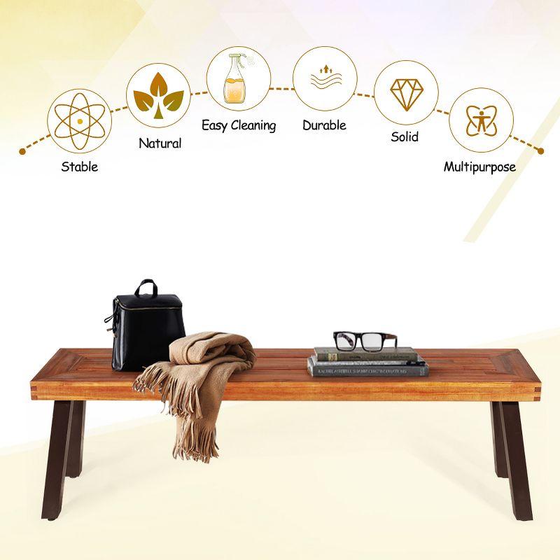 Costway Set of 2 Patio Acacia Wood Dining Bench with Rustic Steel Legs Outdoor Indoor