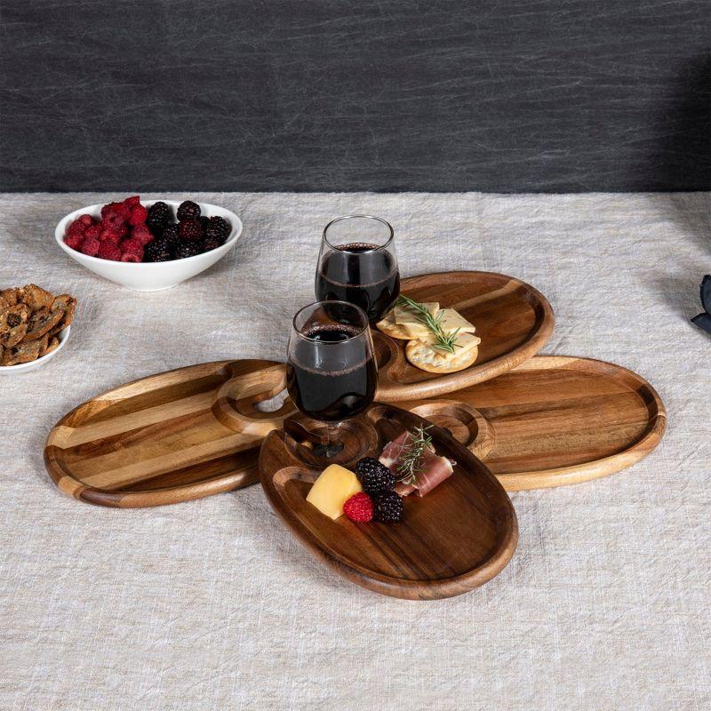 Acacia Wood Wine Appetizer Plates with Glass Holder, Set of 4