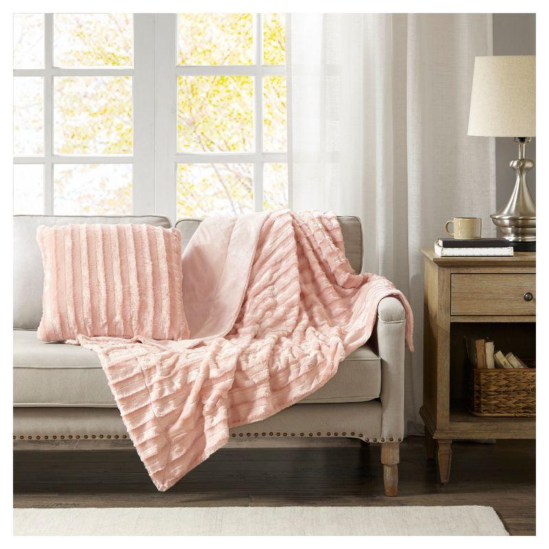 Blush Faux Fur Textured Square Pillow Sham