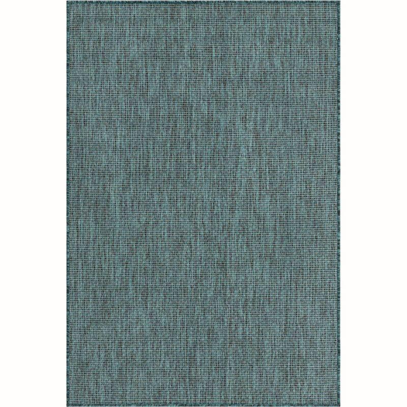 Teal Blue Synthetic 4' x 6' Easy-Care Outdoor Rug