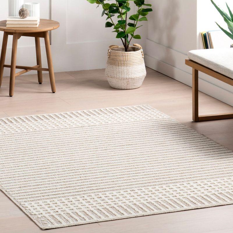 Nuloom Yulia Geometric Bands Pet Friendly Machine Washable Area Rug, 4' x 6', Light Grey