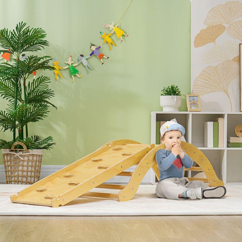 Toddler Climbing Toys, Indoor 4 In 1 Pikler Climbing Set with Arch Climber, Ramp & Cushion, Wooden Montessori Climbing Set, Baby Play Gym for Indoor Playground, Wood