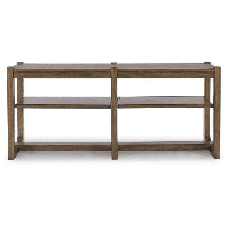 Signature Design by Ashley Cabalynn Farmhouse Sofa Table with 2 Adjustable Shelves, Light Brown