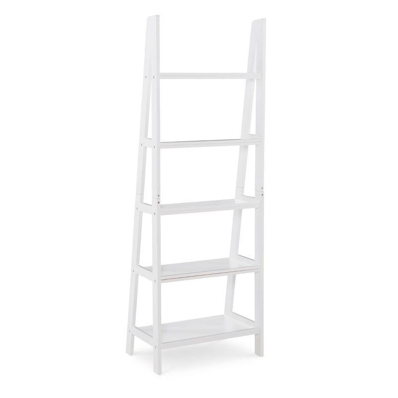 72" Acadia Traditional Ladder Bookshelf White - Linon: 5-Shelf Display Storage