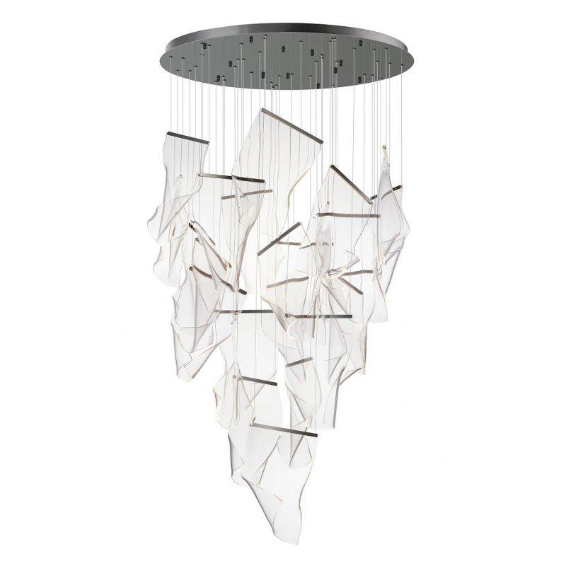 Brushed Gunmetal 24-Light LED Pendant with Patterned Acrylic Shade