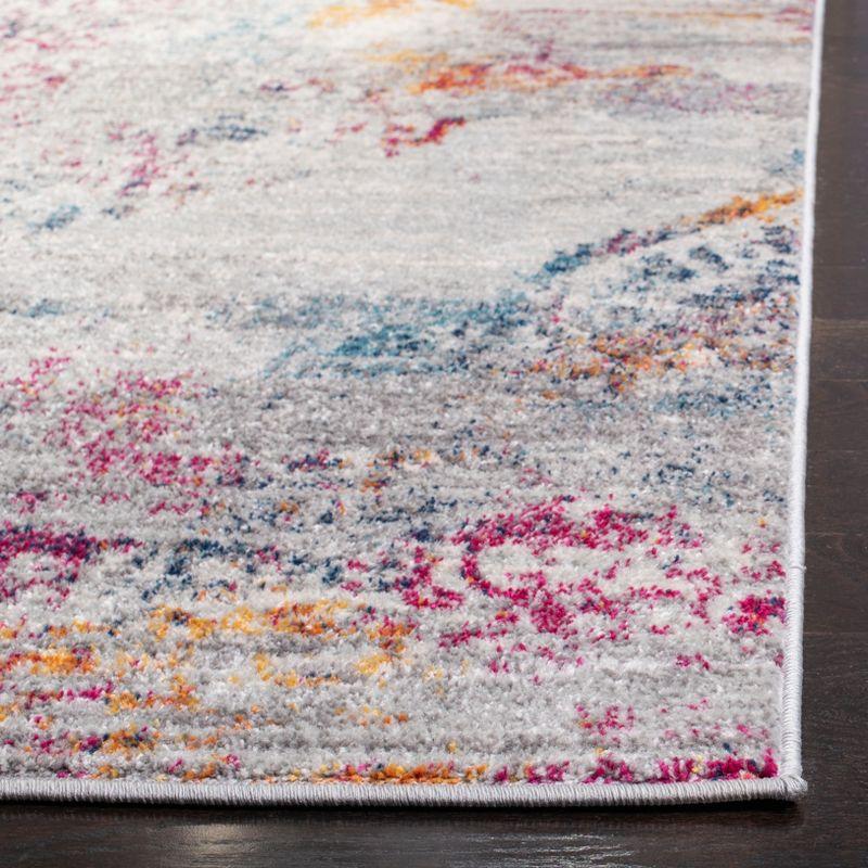 Boho Chic Gray and Multicolor Floral Motif Square Rug